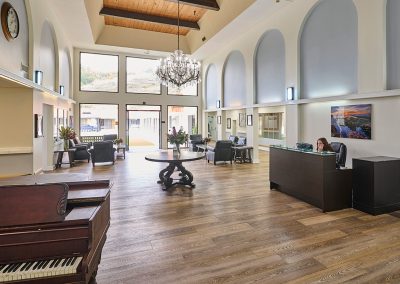 The front lobby and reception area at the La Jolla Nursing and Rehab facility